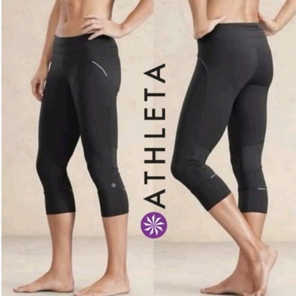 Athleta Relay Crop Leggings Medium Reflective Reflectors Black - Picture 1 of 6